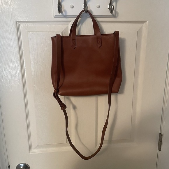 Madewell Small Transport Tote Brown Leather Double Handles Shoulder Bag Purse - Picture 1 of 13